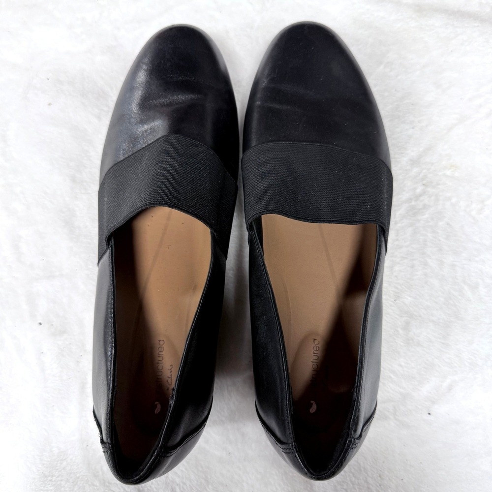 Clarks Unstructured Un Blush Black Leather Elastic Gore Slip On Loafers Size 9 M
